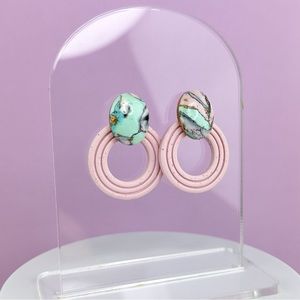 Marbled Design Handmade Polymer Clay Statement Stud Earrings